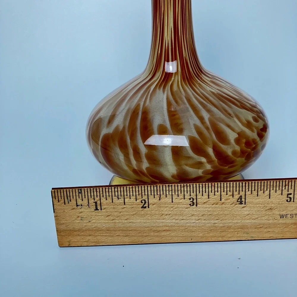 Vintage Italian Art Glass Vase - Amber Tortoise Swirl, White Cristal Style 7.5
